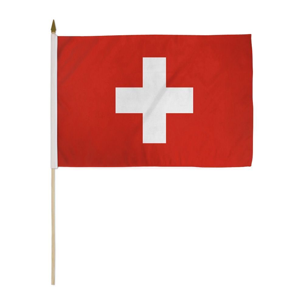12x18 Inches Switzerland Stick Flag wood Staff