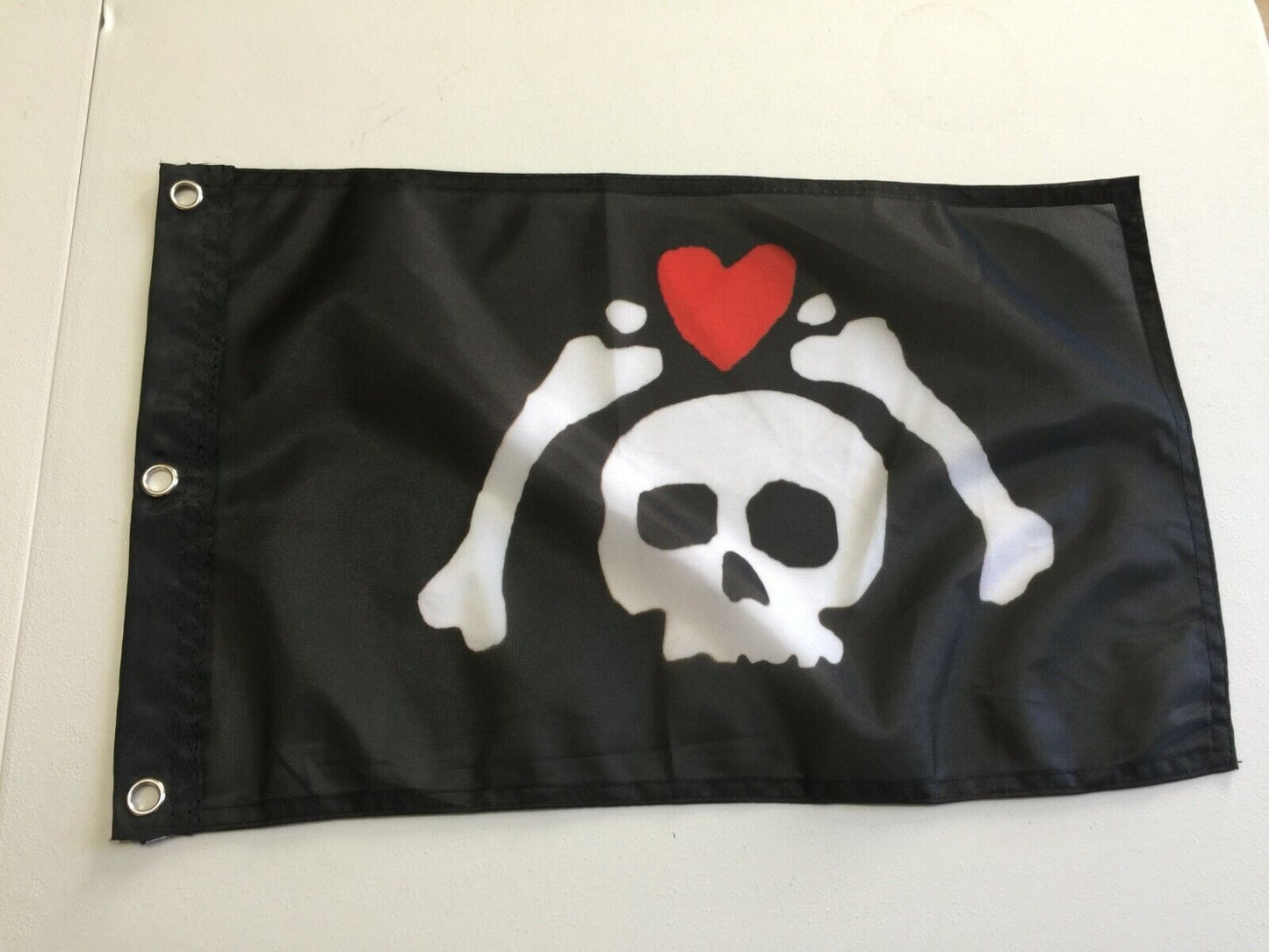 12x18 Pirate Bones Skelton Heart Microprose Micropose Flag 12" x 18" Banner 27