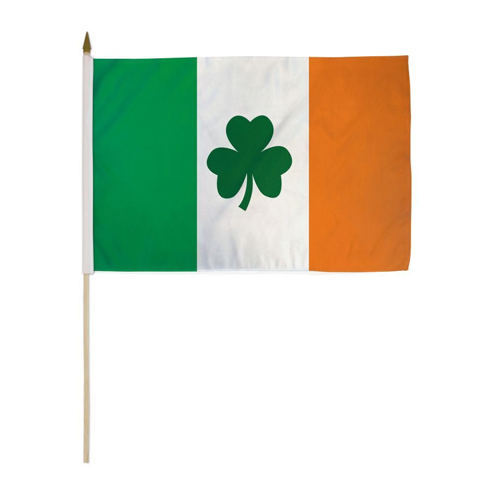 12x18 Inches Ireland Clover Stick Flag wood Staff