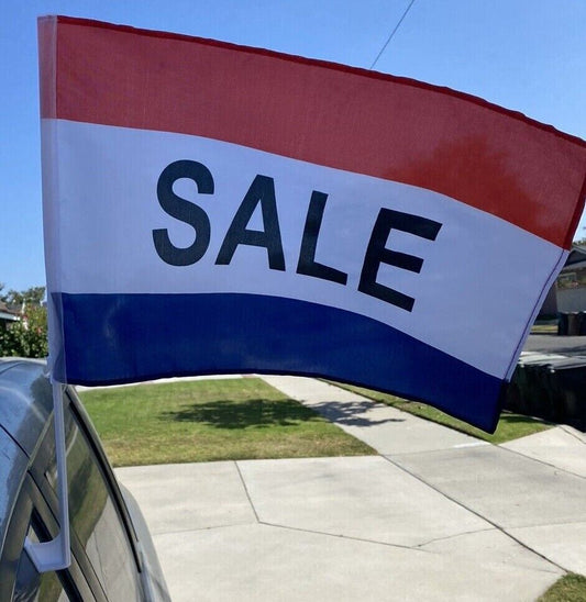 Car Dealer Supplies 5 Pack  SALE r/w/b Car Window Clip On  Flag 17"x12"