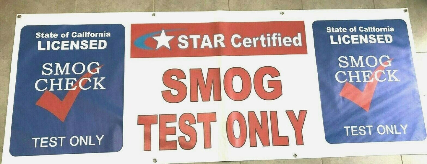 SMOG TEST ONLY Inspection Repair STAR Certified Vinyl Banner Sign 3x8 ft-ON SALE