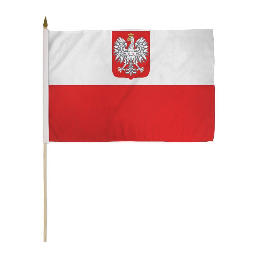 12x18 Inches Poland Eagle Stick Flag wood Staff