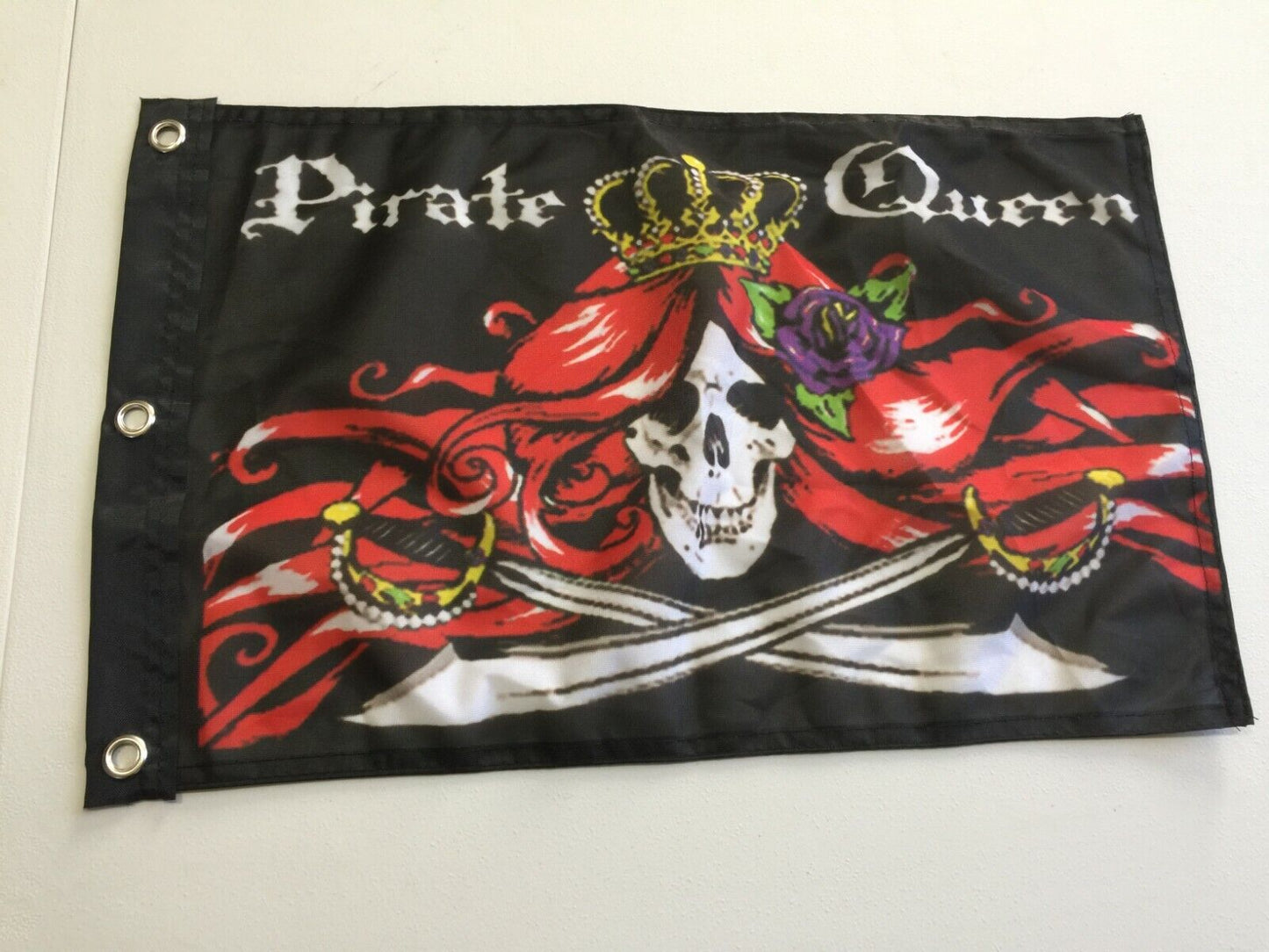 Pirate Queen Sword and Skull Rose Polyester 12" x 18" Foot Flag Jolly Roger26