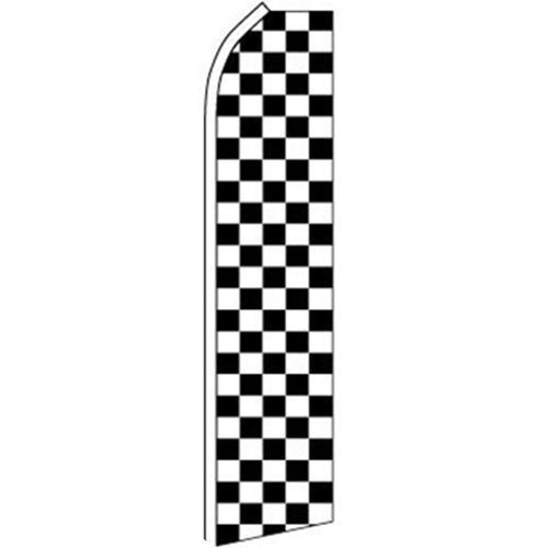 CHECKERED Black White Racing Swooper Banner Feather Tall Curved Top Bow Flag