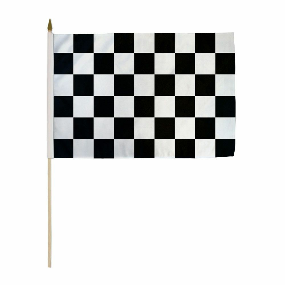 12x18 Inches 12 x 18 Black and White Checkered Stick Flag wood Staff