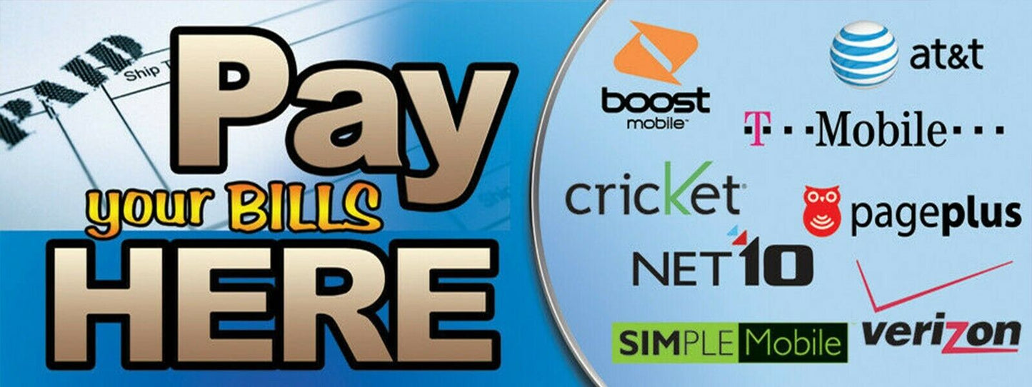 3ft x 8ft Pay Your Bills Here Vinyl Banner- New-Free Shipping