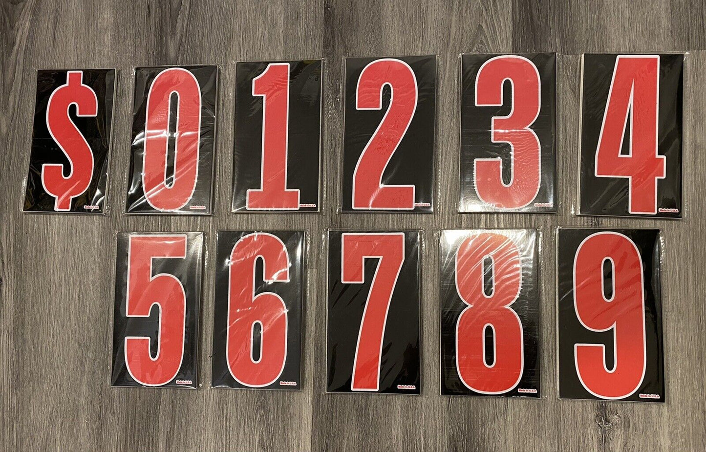 E-Z Windshield Pricing NUMBER Stickers 7 1/2" 11 Dozen Chartreuse Red on Black