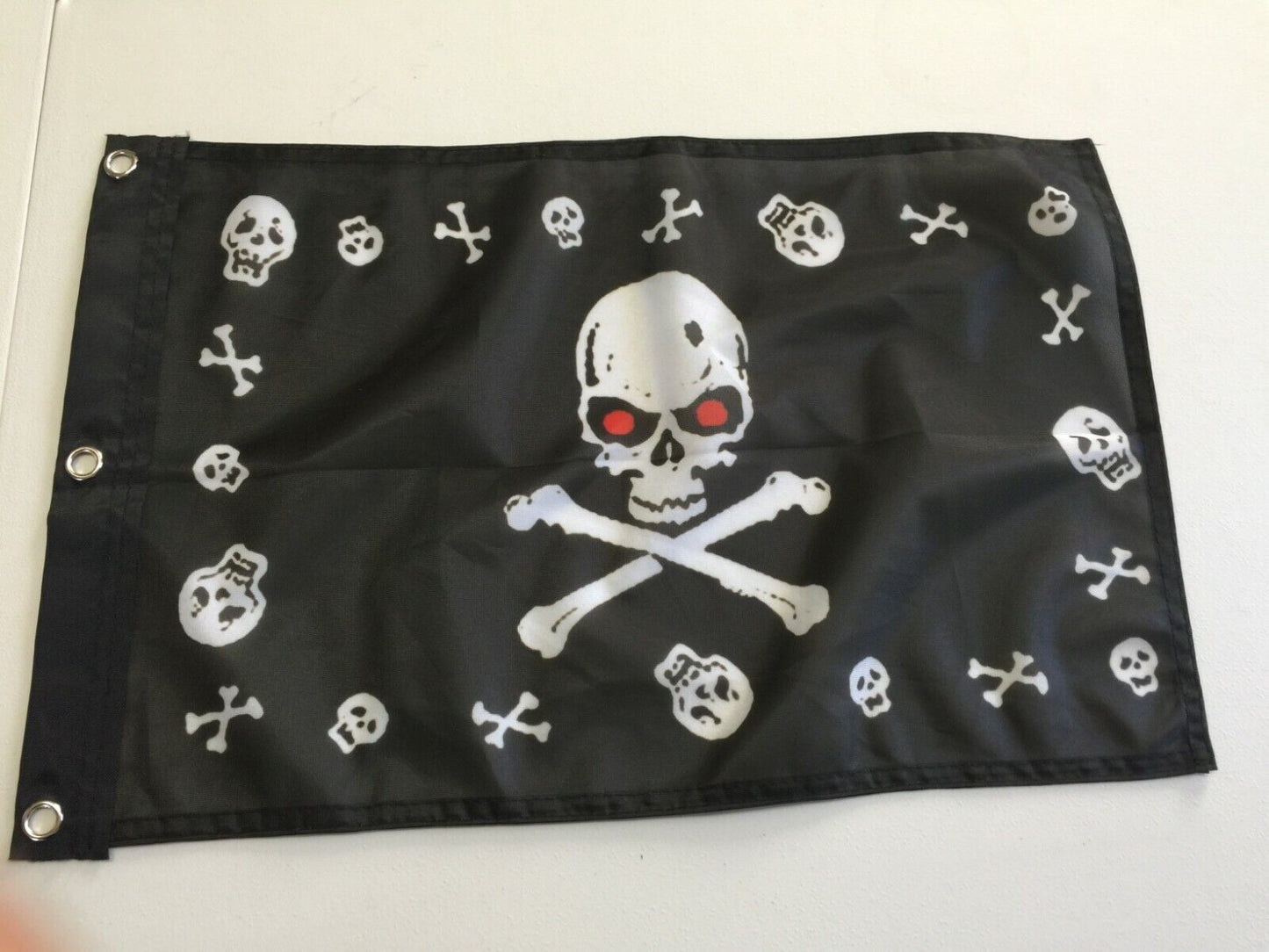 12" x 18" Jolly Roger Pirate Skull and Bones Bordered Flag 12x18 Grommets 26