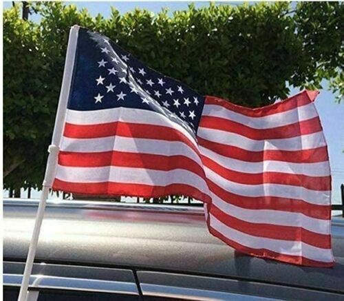 2 Pack Lot NEW USA American Patriotic Car Window Clip On USA Flag 17"x12"-USA