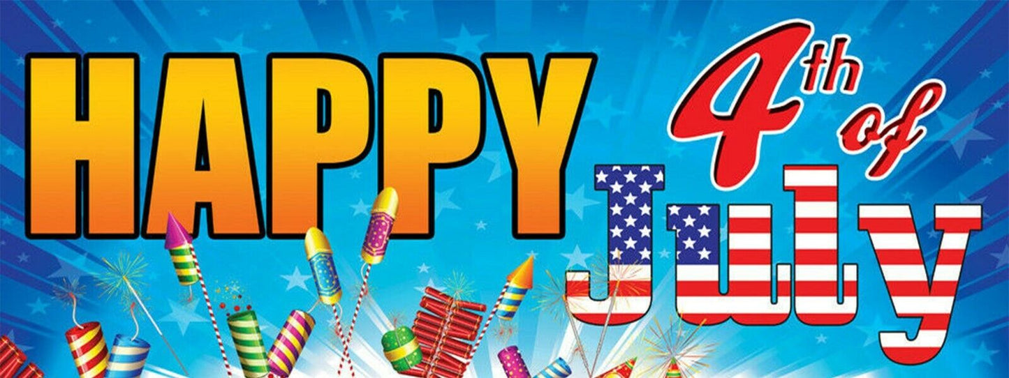 3ft x 8ft Happy 4th of July Vinyl Banner- New-Free Shipping