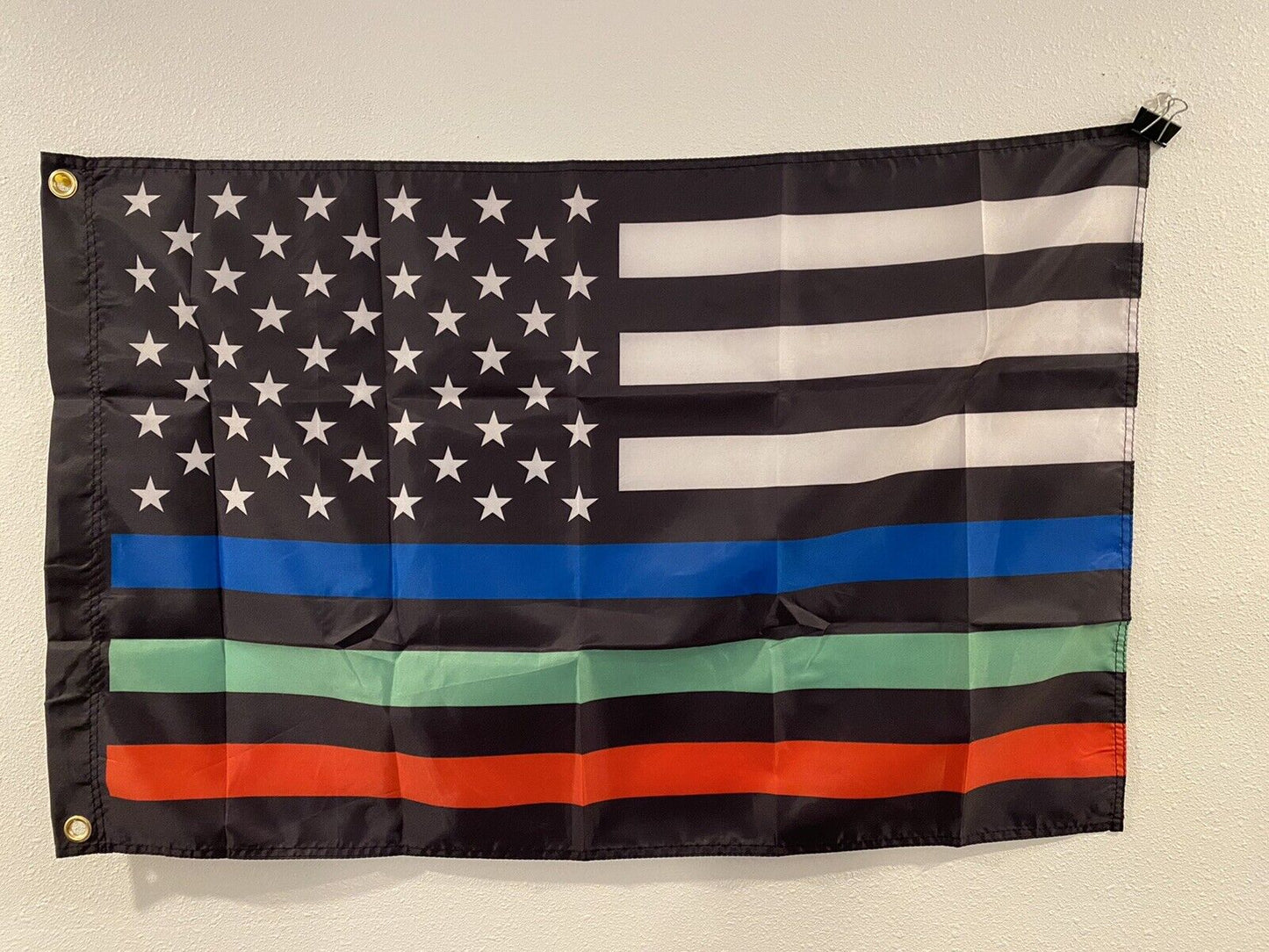 2 x 3 Feet USA Thin Red, Blue & Green Line Polyester Flag Police-Fire-MilitaryM2