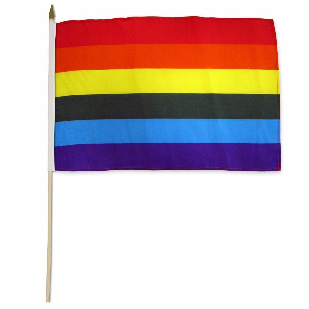 12x18 Inches 12 x 18 Gay Pride Rainbow Stick Flag wood Staff