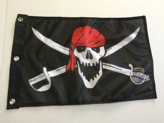 Crimson Pirate Flag Skull and Swords 12" x 18" Outdoor Car Boat27 Z26