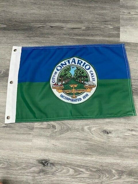 12" x 18"  City of Ontario, California Flag  12x18 Banner Brass Grommets33