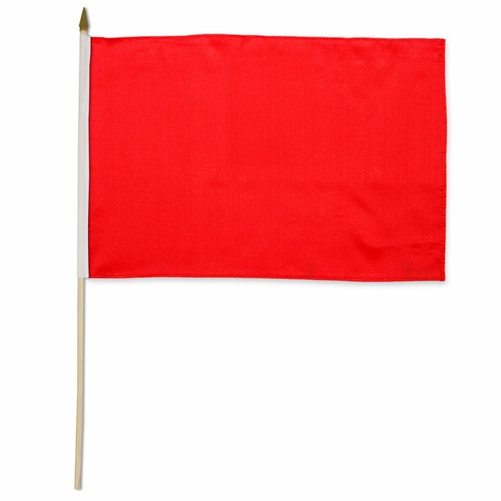 12x18 Inches 12 x 18 Red Solid Color Stick Flag wood Staff