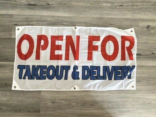 2x4 ft OPEN FOR TAKEOUT & DELIVERY Banner  Sign -Super Polyester Fabric Z24