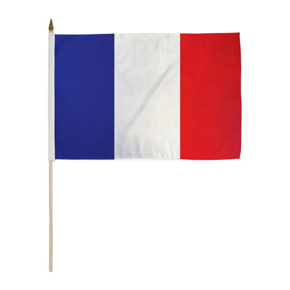 12x18 Inches France Stick Flag wood Staff