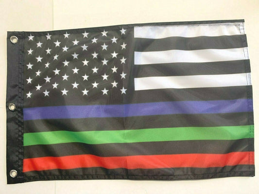 USA Thin Red, Blue & Green Line 12"x18" Flag Grommets Police Fire Military20-Z15