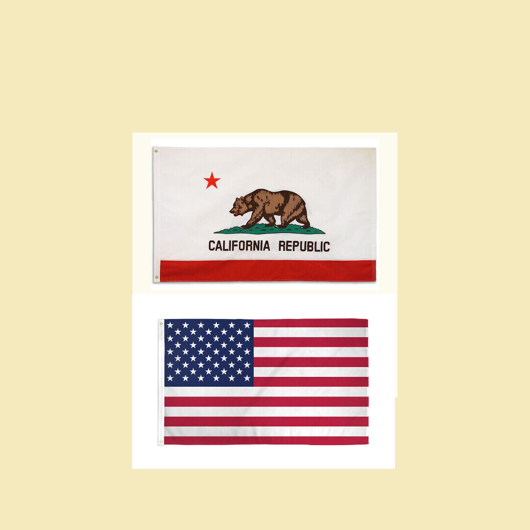 2x3 2'x3’ Combo Set  USA American & California State Flag Banner