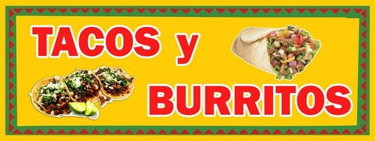 3ft x 8ft Tacos y Burritos Vinyl Banner- New-Free Shipping