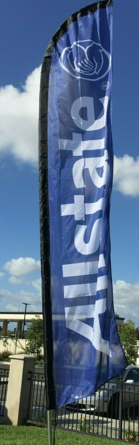 Allstate Ins Windless Swooper Flag 15ft Full Sleeve Banner + Pole + Ground Spike