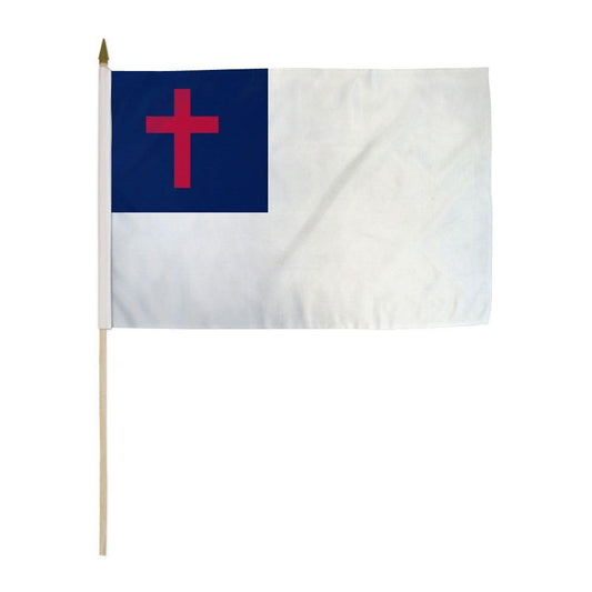 12x18 Inches 12 x18  Pack of 3 Christian Stick Flag wood Staff