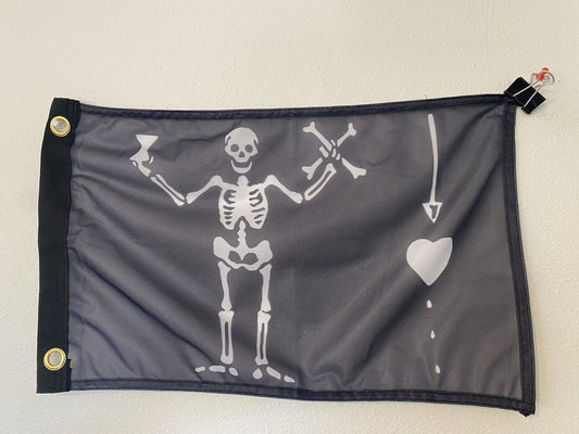 12"x18" Pirate Skeleton Holding An Hour Glass and Two Bones Polyester Flag Z5