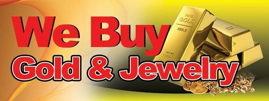 3ft x 8ft We Buy Gold & Jewelry Vinyl Banner- New-Free Shipping