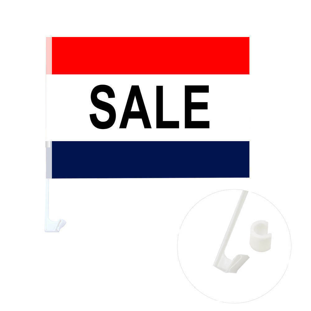 CAR DEALER SUPPLIES  12 Car Window Clip On Flag-Red/White/Blue-On Sale!