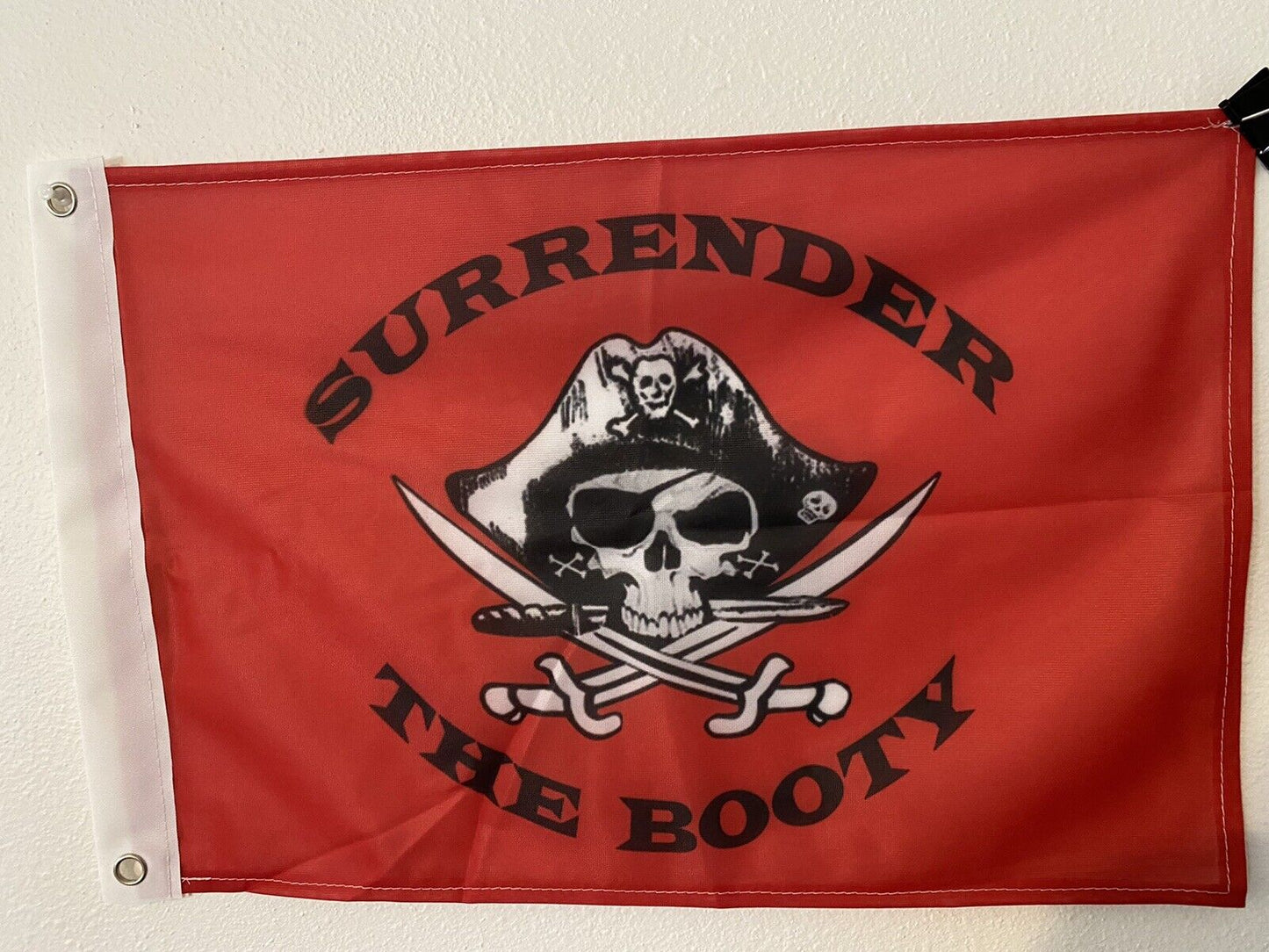 Surrender the Booty 12x18 Inch Flag Pirate Ship Banner Jolly Roger 3 Grommets A7