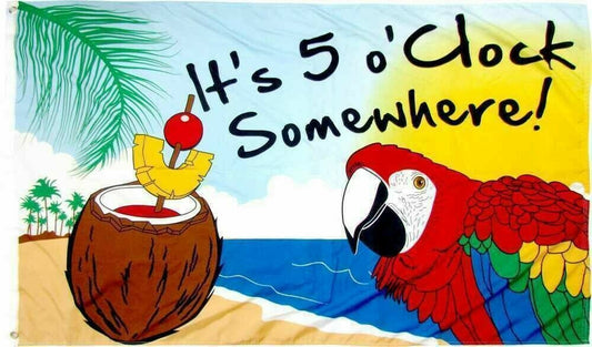 3'x5' It's 5 O'clock Somewhere Party Flag Outdoor Beach ParrotFive Happy 3x5-New